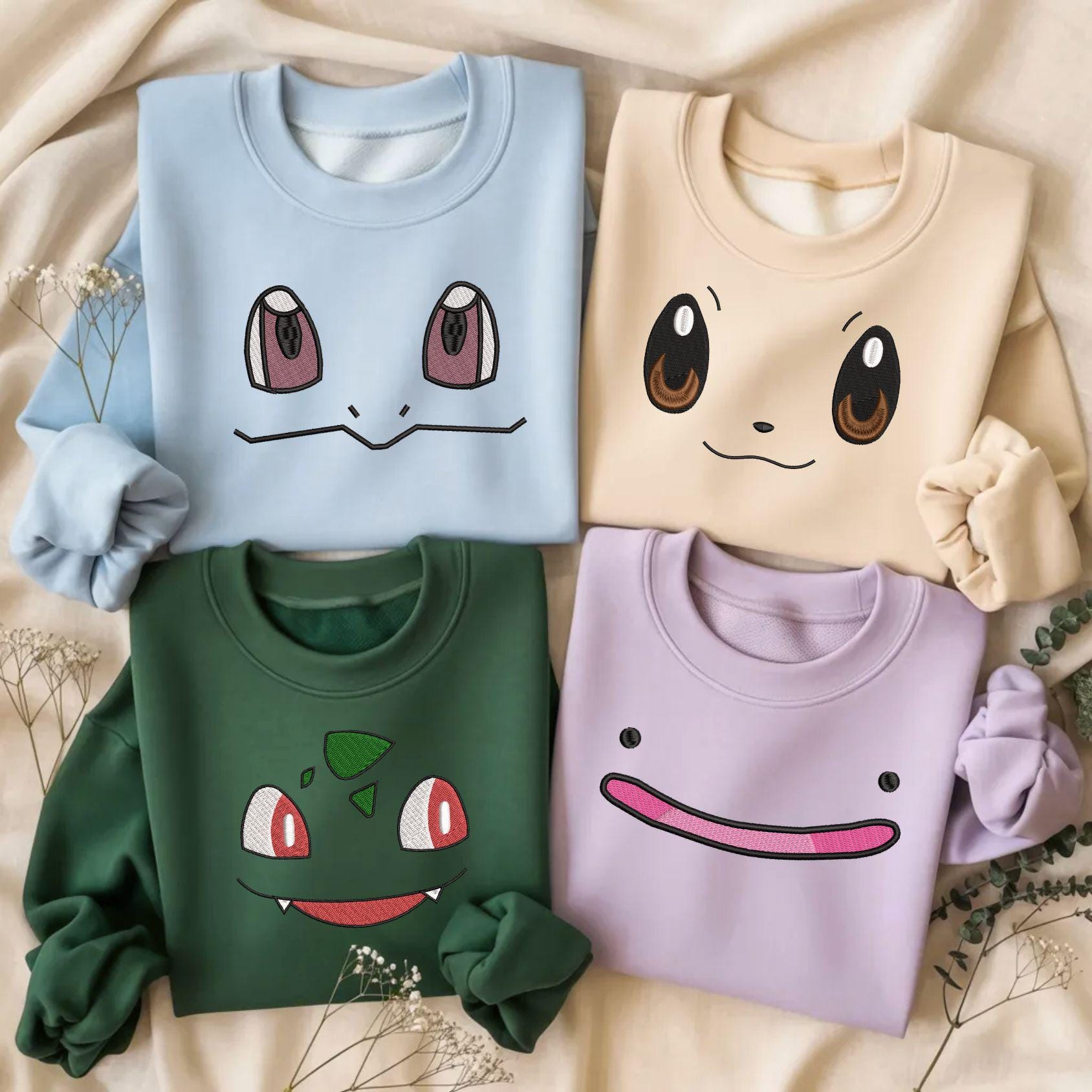 Personalized Poke Face Embroidered Sweatshirt Cute Birthday Shirt Custom Pkm Gift For PKM Fan