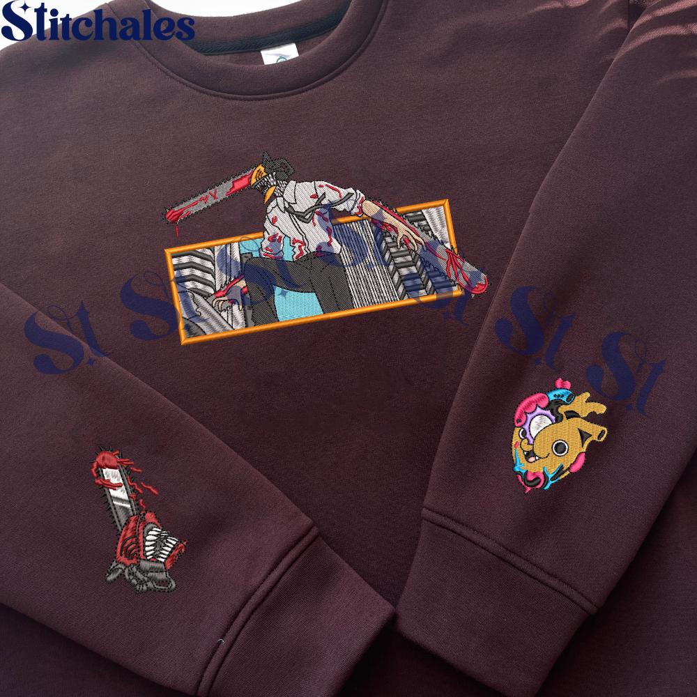 Embroidered Anime Sweatshirt: Hybrid Devil And Fiend Design Gifts For Chainsaw Lovers Embroidered Anime Sweatshirt: Hybrid Devil And Fiend Design Gifts For Chainsaw Lovers