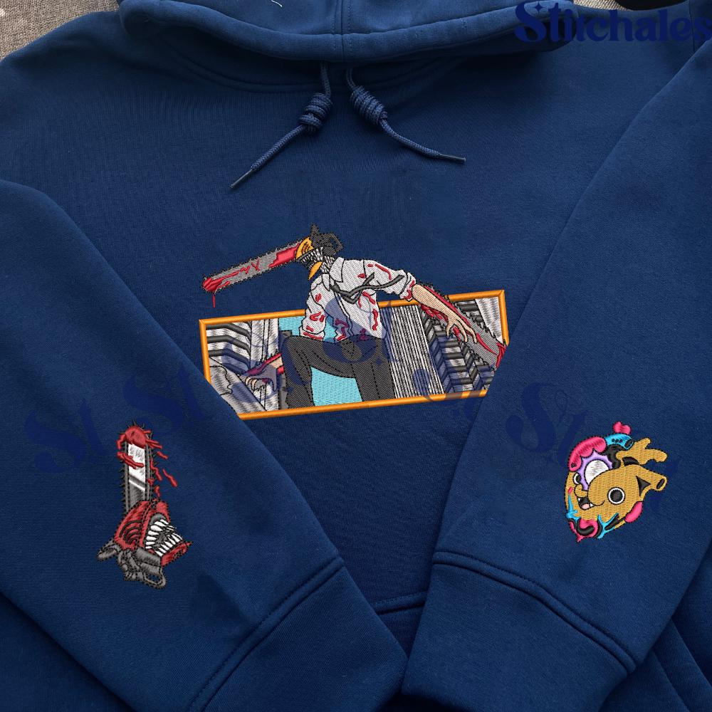 Embroidered Anime Sweatshirt: Hybrid Devil And Fiend Design Gifts For Chainsaw Lovers Embroidered Anime Sweatshirt: Hybrid Devil And Fiend Design Gifts For Chainsaw Lovers