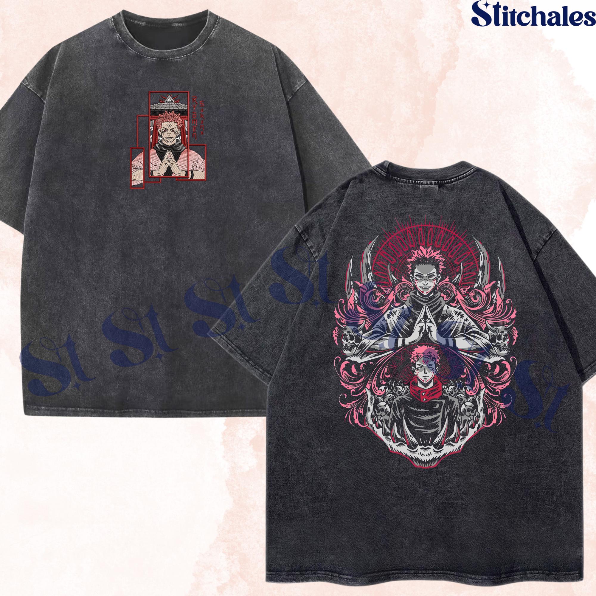 Embroidered and Print Anime Washed Shirt: King of Curses - Malevolent Shrine Design, Fathers Day Gifts for JJK Lovers