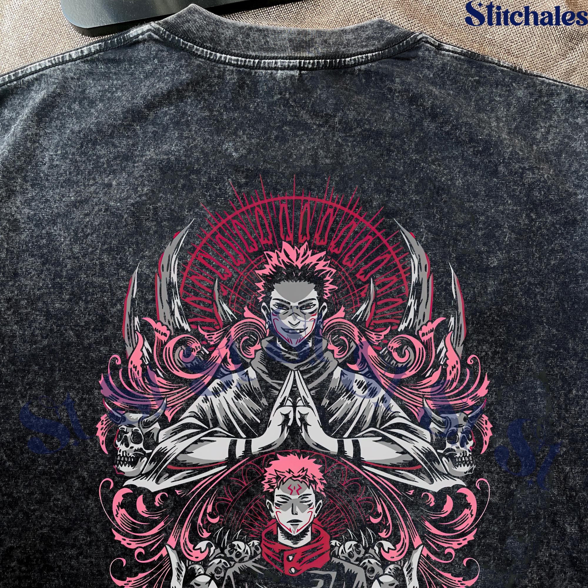 Embroidered And Print Anime Washed Shirt: King Of Curses – Malevolent Shrine Design Fathers Day Gifts For JJK Lovers