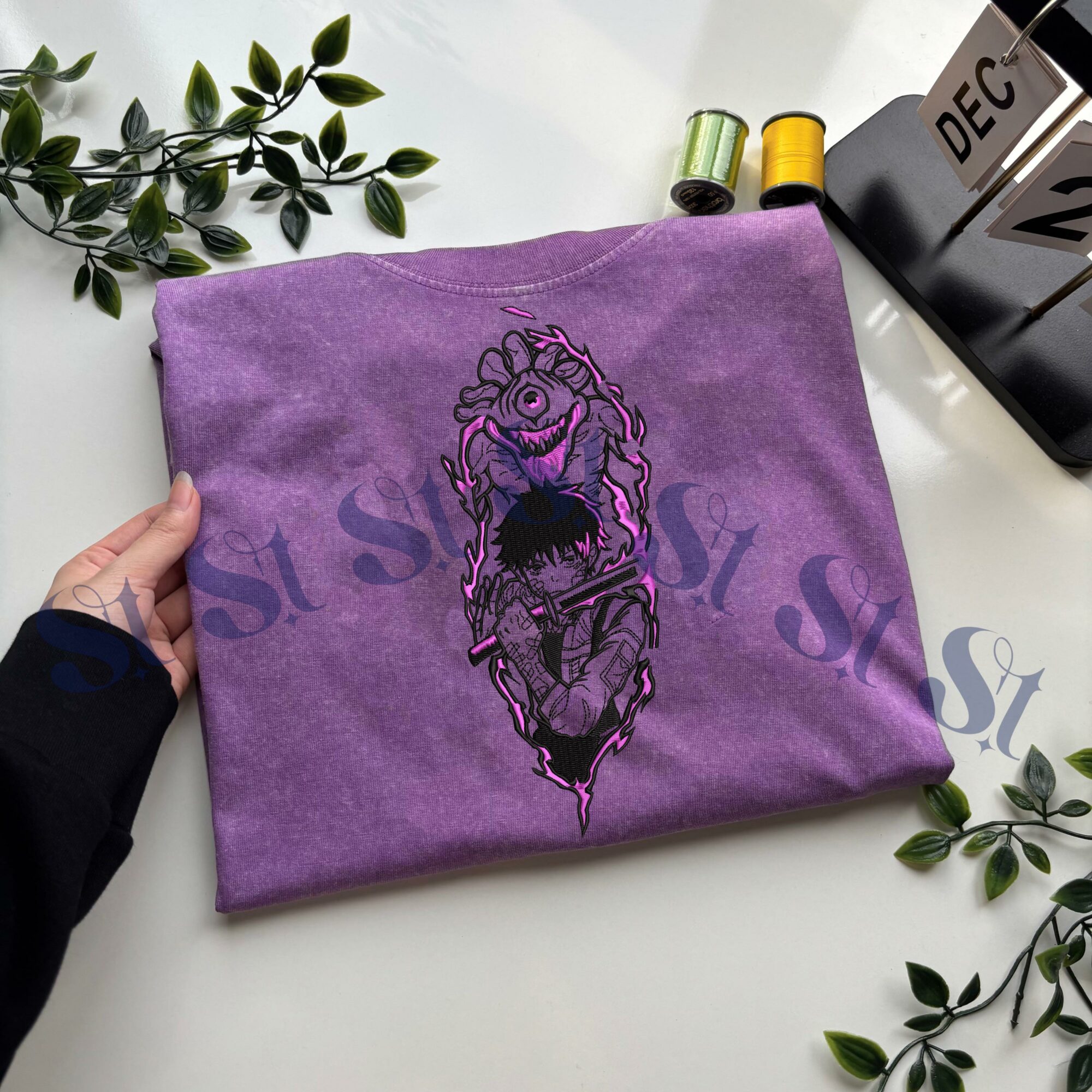 Embroidered Anime Washed Shirt: Cursed Technique Mimicry Design, Queen of Curses Embroidery, Gifts for JJK Lovers