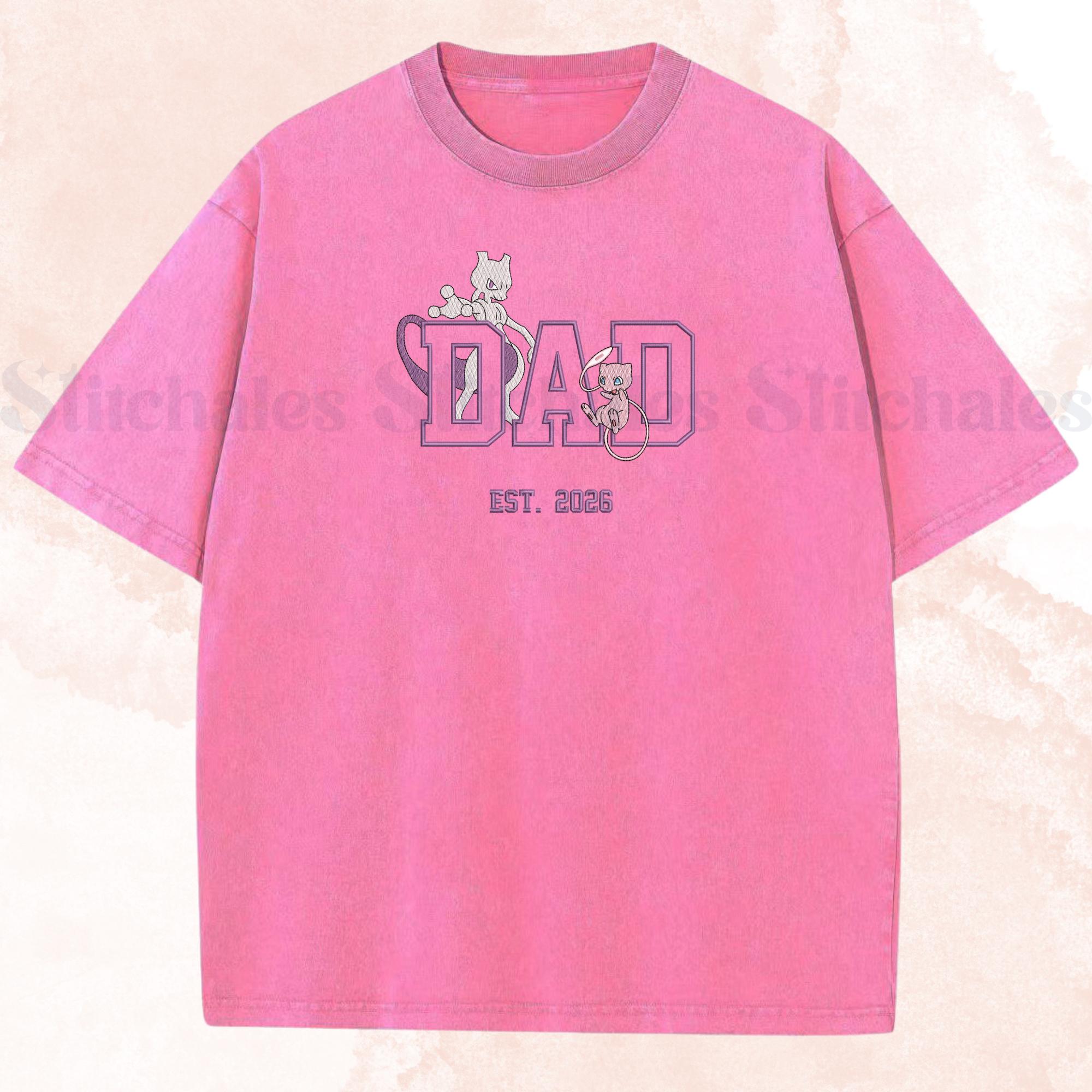 Custom PKM Dad Embroidered Washed Shirt Pokedad Anime Tee Pokadad Father’s Day Tshirt New Husband Gift