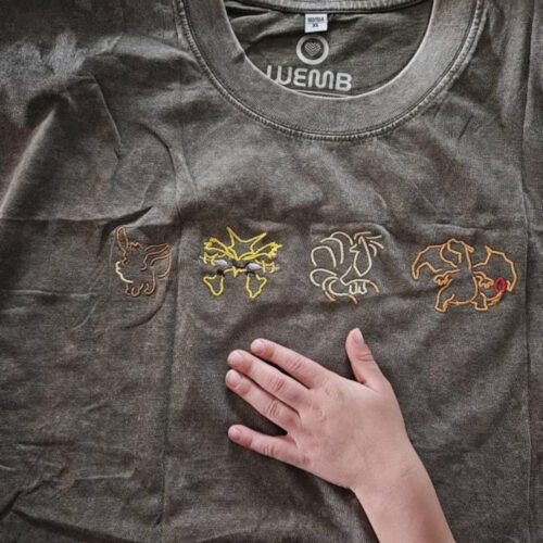 PKM Outline Custom Embroidered Washed Shirt Persionalize Anime Tee Fan Gift photo review