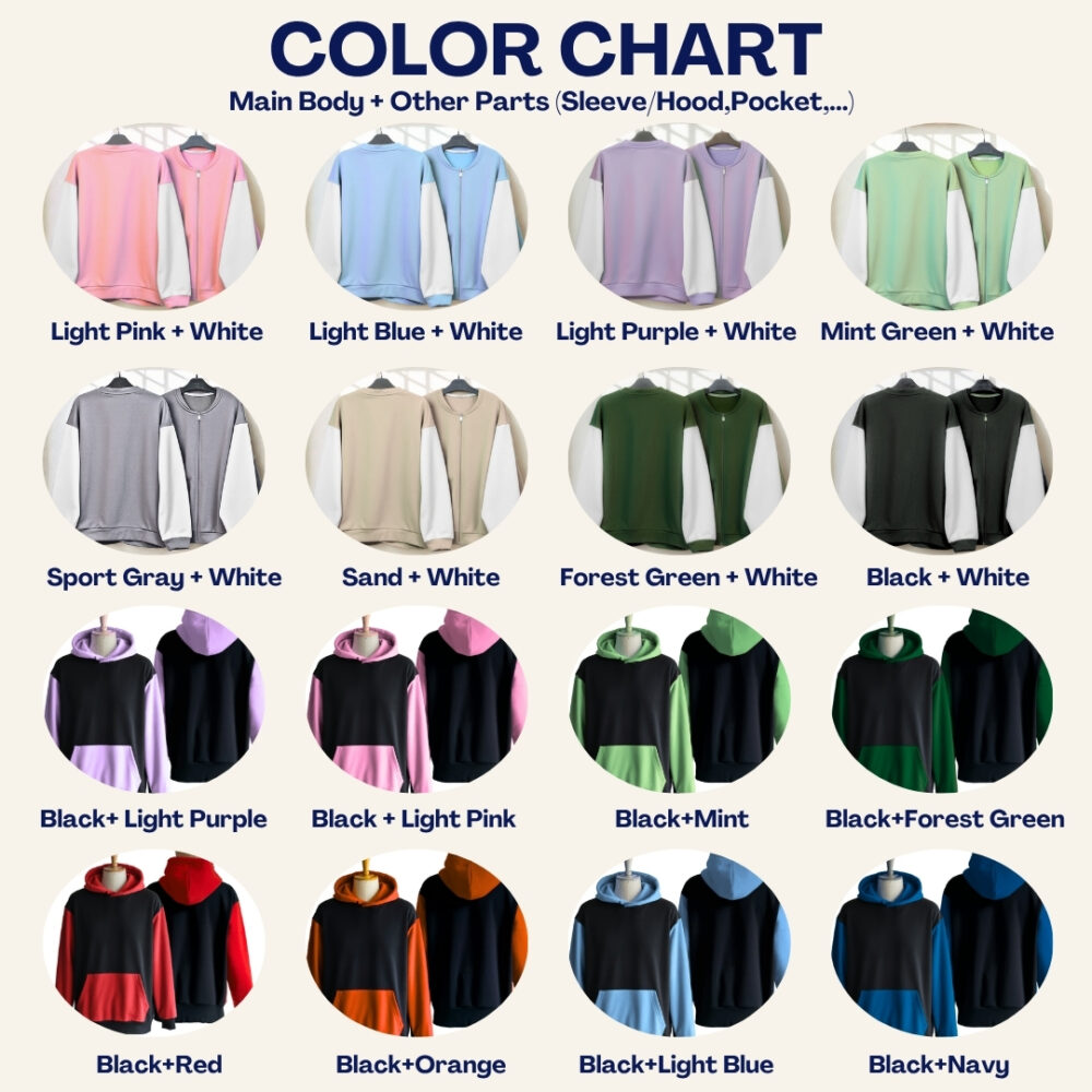Size Chart 12 Size Chart Zip hoodie color Chart