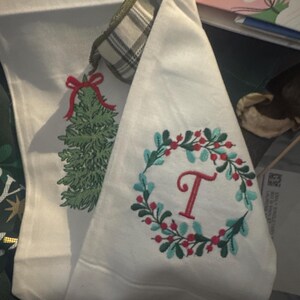 Personalized Christmas Bow Tree Embroidered Wreath Sash – Custom Monogram Linen Door Decor photo review