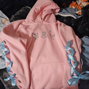 Embroidery Syveon PKM Ribbon Sweatshirt Eve Evolution Fairy Cute Charm Anime Hoodie Trendy Coquette Bow Gift For Fan photo review