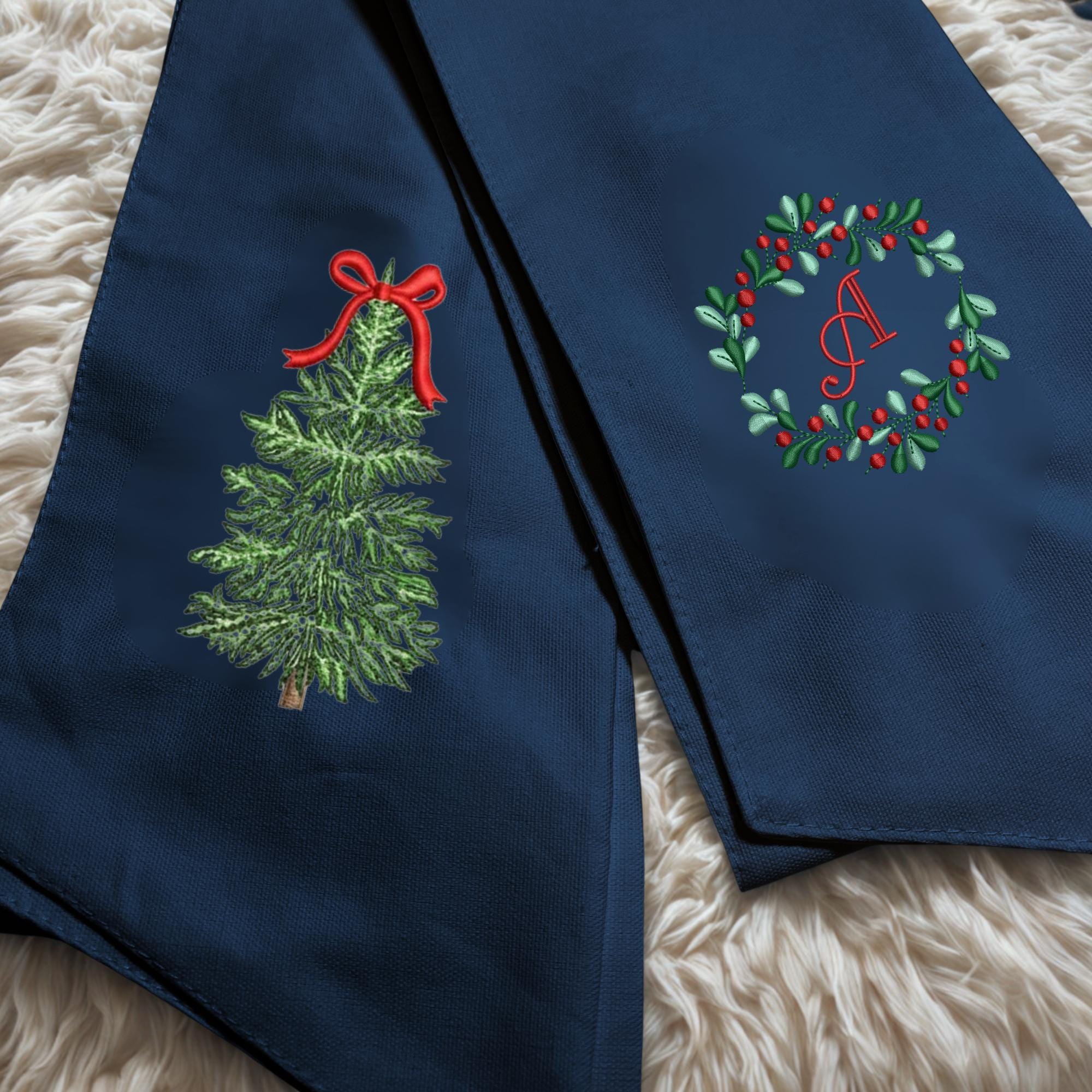 Personalized Embroidered Christmas Wreath Sash – Floral Letter Monogram Tree Bow Personalized Embroidered Christmas Wreath Sash – Floral Letter Monogram Tree Bow