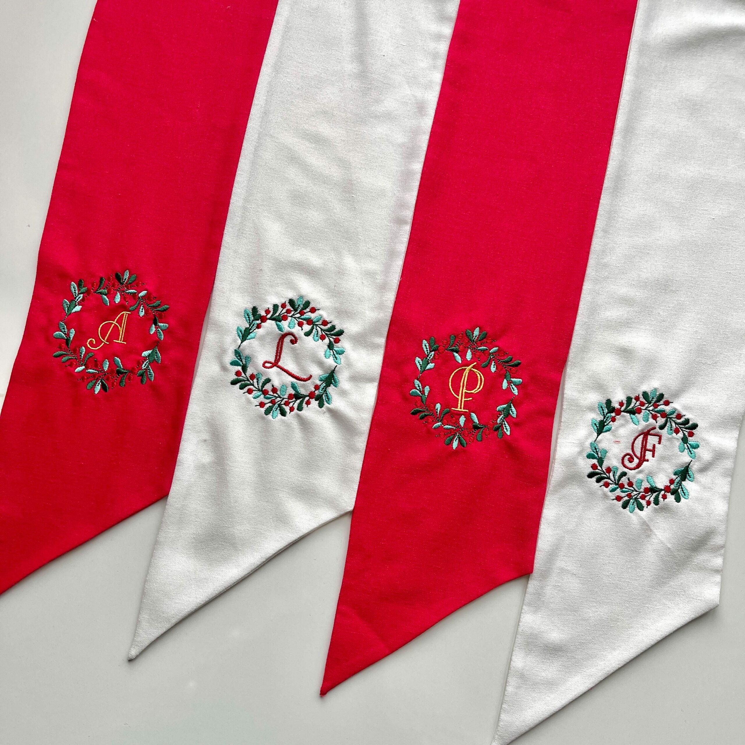 Personalized Embroidered Christmas Wreath Sash – Floral Letter Monogram Tree Bow Personalized Embroidered Christmas Wreath Sash – Floral Letter Monogram Tree Bow