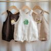Personalized Poka Face Embroidered Romper Linen Cute Birthday Gift For Baby Newborn