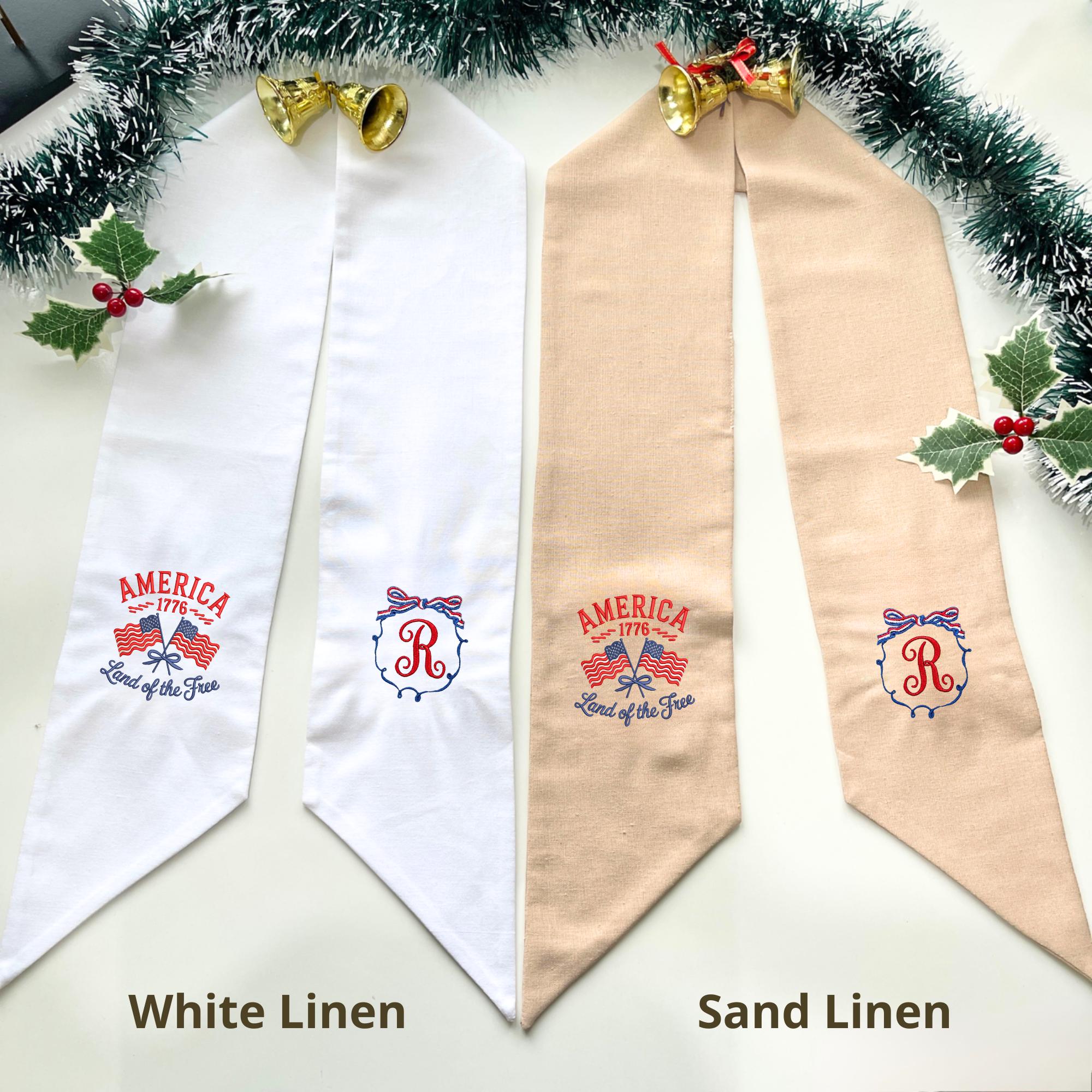 Personalized Monogram Embroidered Wreath Sash – USA 250th Anniversary Patriotic Door Decor