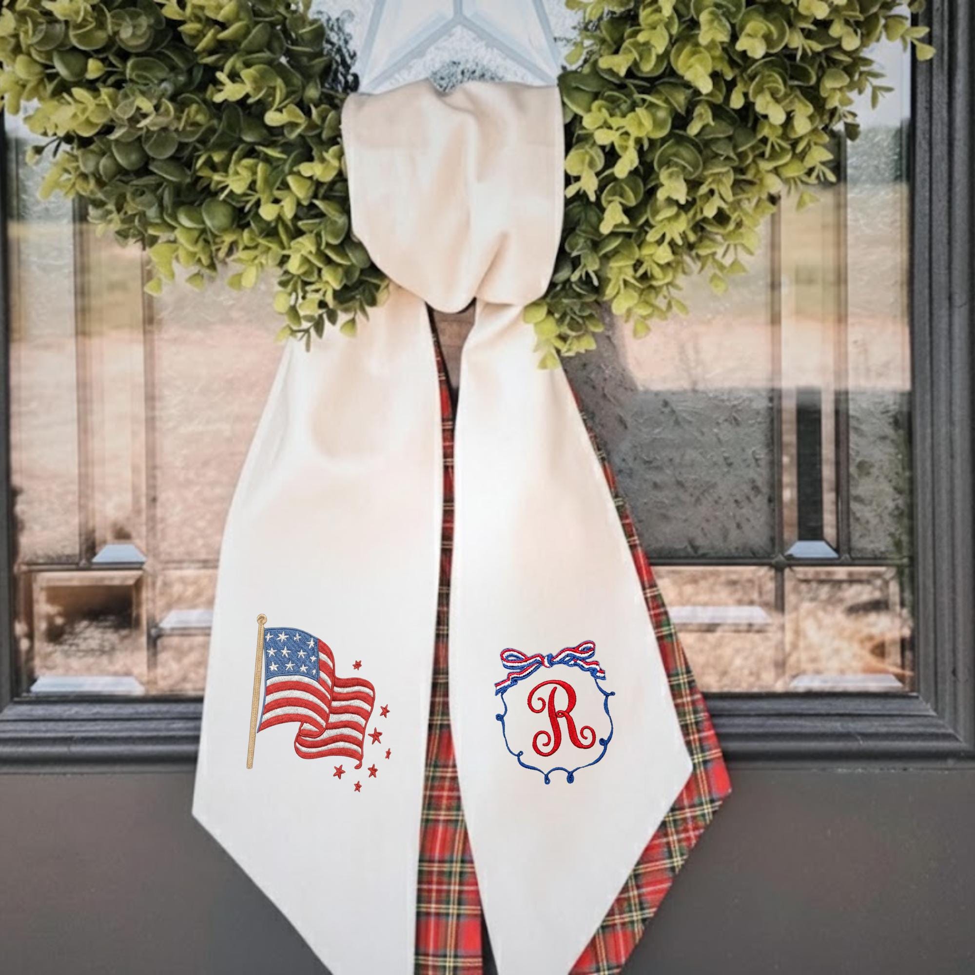 Personalized Red White & Blue Embroidered Wreath Sash – USA 250th Anniversary