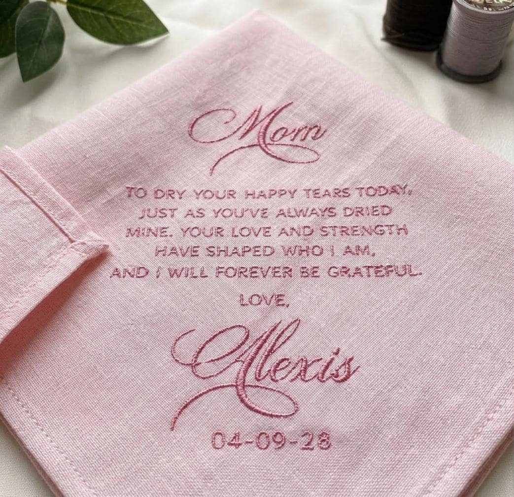 Mother Of The Bride Embroidered Wedding Handkerchief – Personalized Linen Gift From Daughter