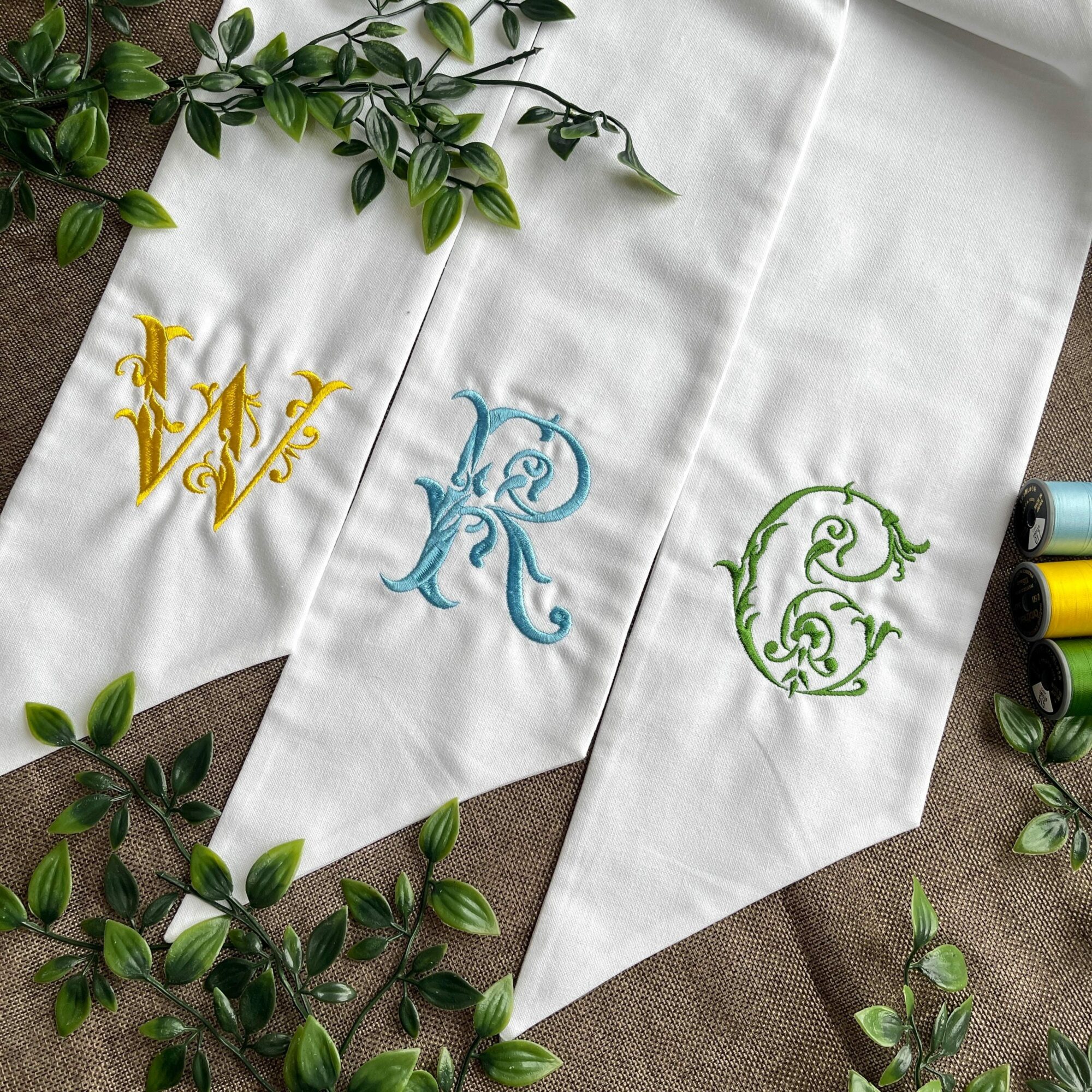 Custom He Is Risen With Cross Flowers Embroidered Wreath Sash, Personalised Monogram Initials Easter Home Decor, Linen Sash For Spring