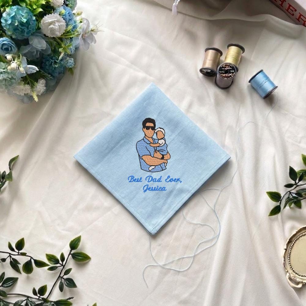 Personalized Photo Embroidered Handkerchief – Best Dad Father’s Day Keepsake
