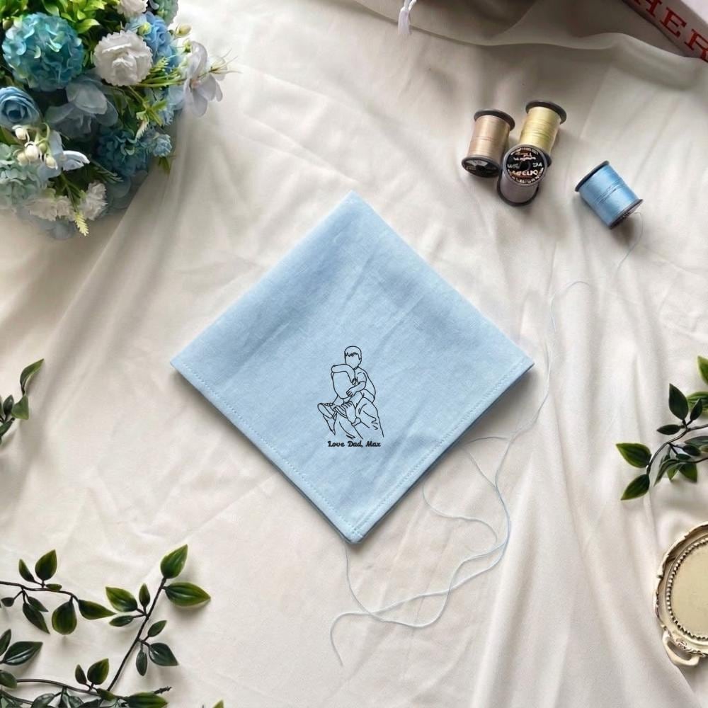Personalized Photo Embroidered Handkerchief – Custom Line Art Wedding Keepsake