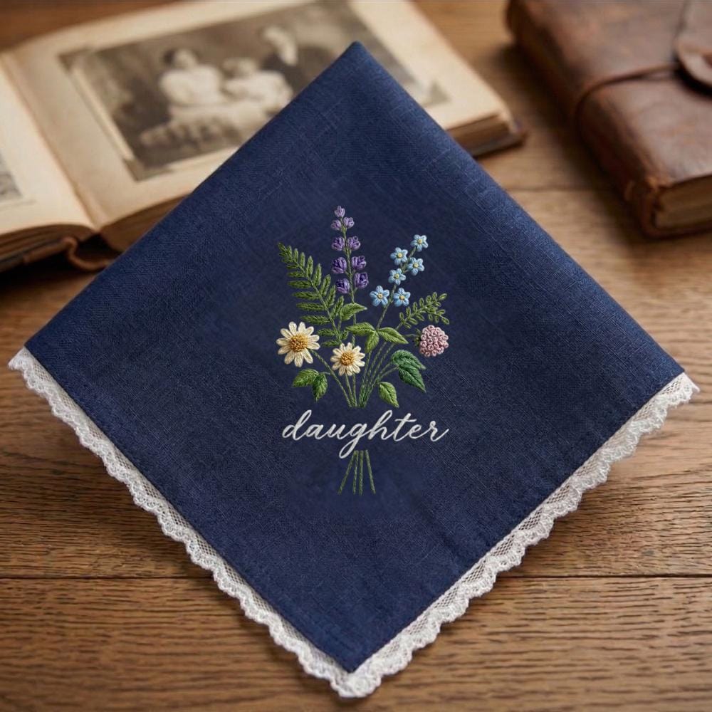 Floral Grandma Embroidered Linen Handkerchief – Wildflower Wedding Keepsake