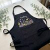 Cherry Blossom Embroidered Linen Apron – Personalized Floral Kitchen