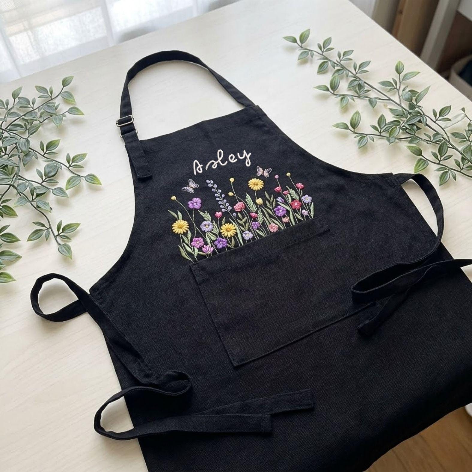 Floral Garden Embroidered Linen Apron – Personalized Kitchen