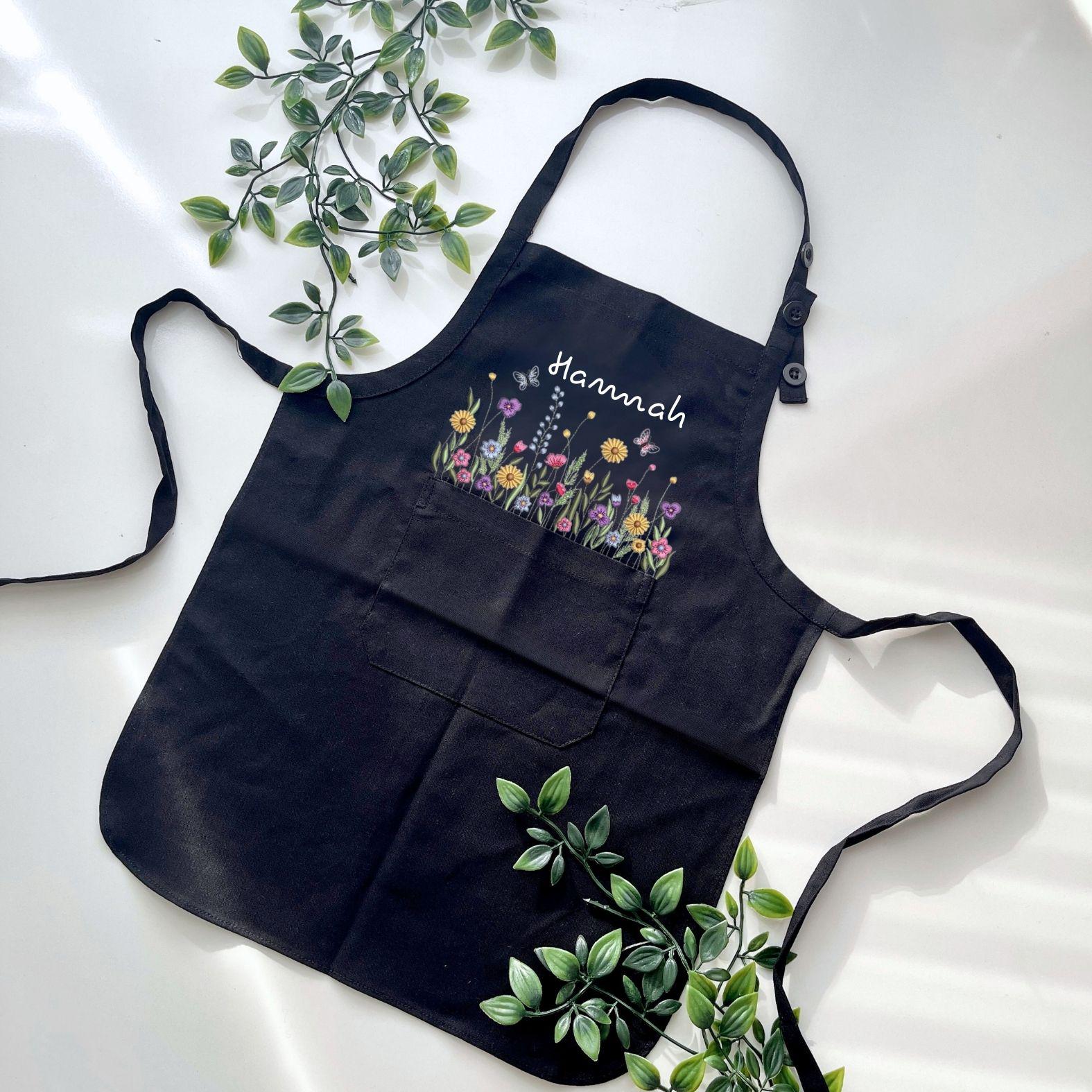Floral Garden Embroidered Linen Apron – Personalized Kitchen