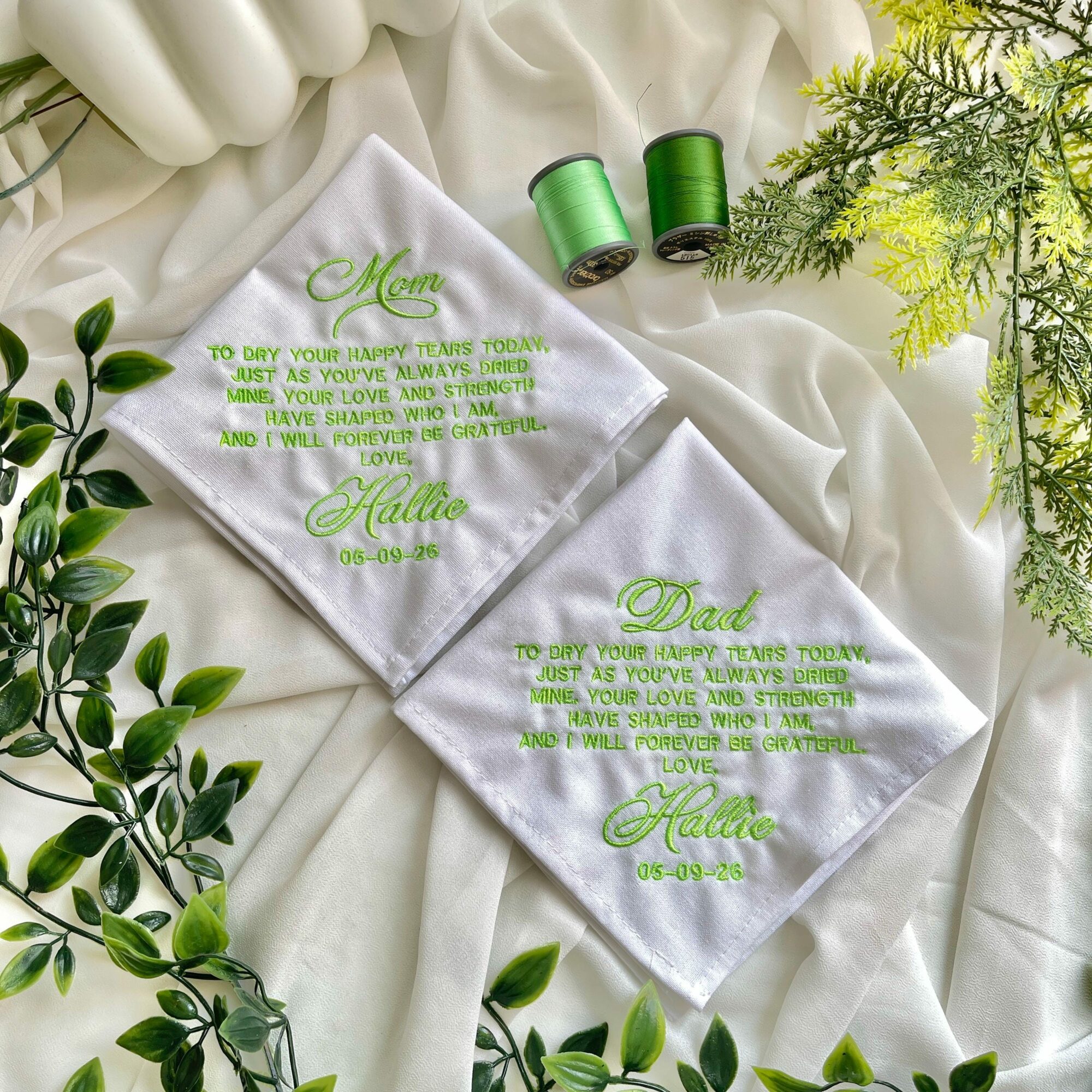 Mother of the Bride Embroidered Wedding Handkerchief – Personalized Linen Gift from Daughter