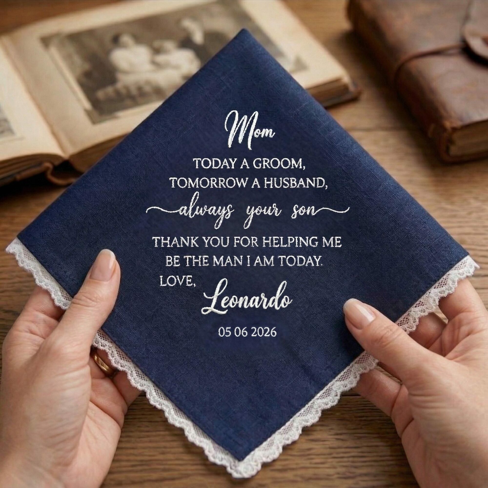 Custom Mother Of The Groom Handkerchief – Embroidered Wedding Linen Gift