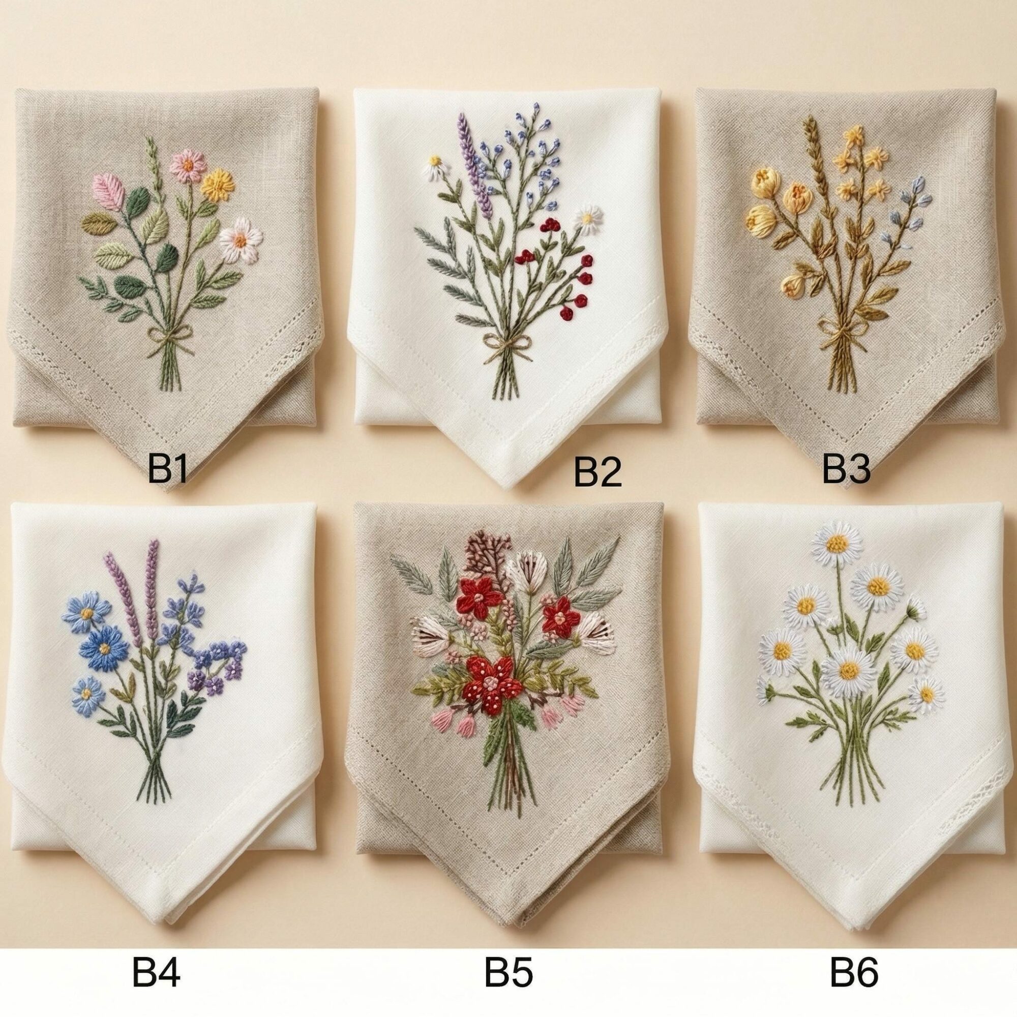 Personalized Floral Embroidered Wedding Handkerchief Custom Mother Of Bride Hankie Wildflower Bouquet Keepsake Blue Favor