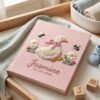 Birth Stats Embroidered Baby Photo Album – Personalized Teddy Bear Linen Memory Book Birth Stats Embroidered Baby Photo Album – Personalized Teddy Bear Linen Memory Book
