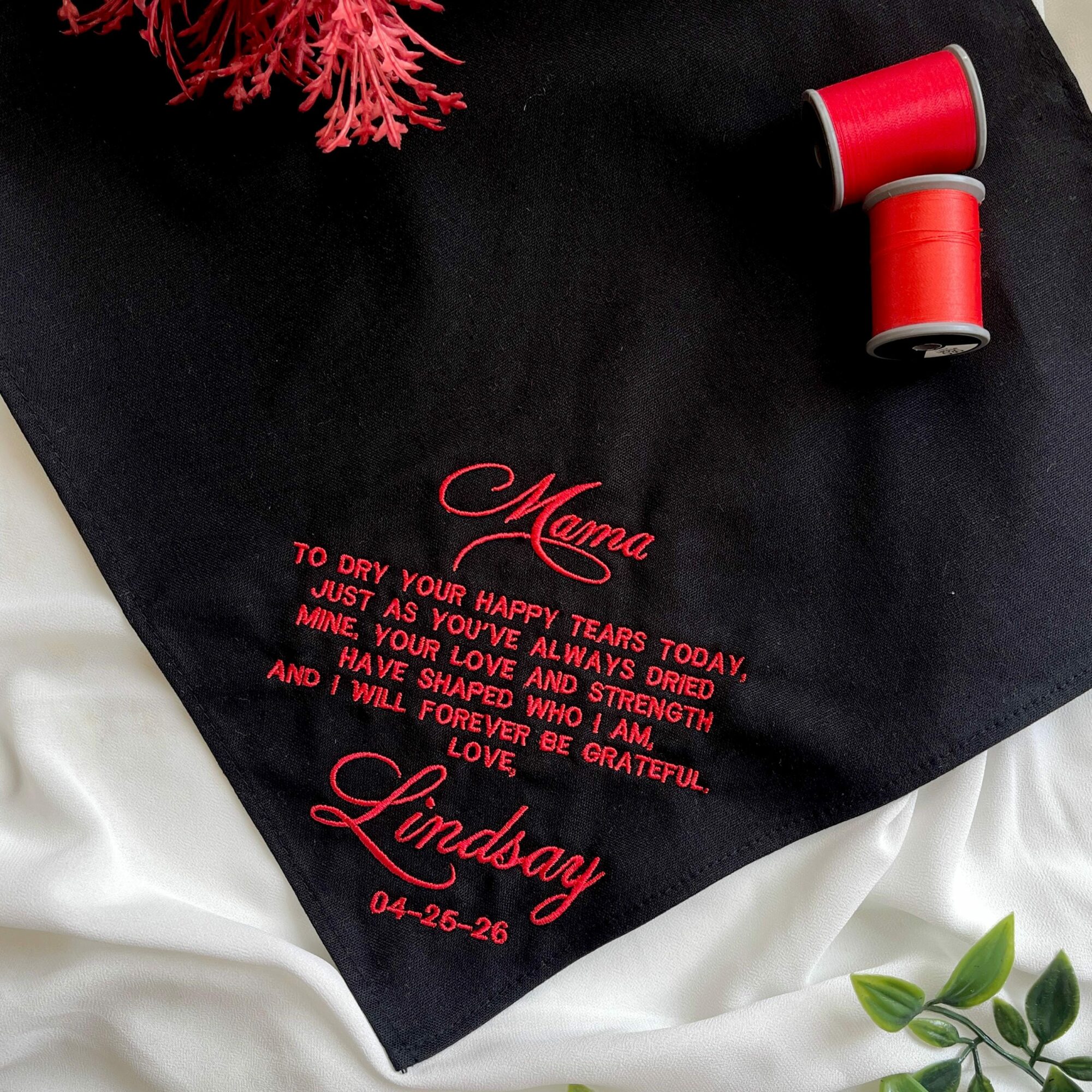 Mother Of The Bride Embroidered Wedding Handkerchief – Personalized Linen Gift From Daughter