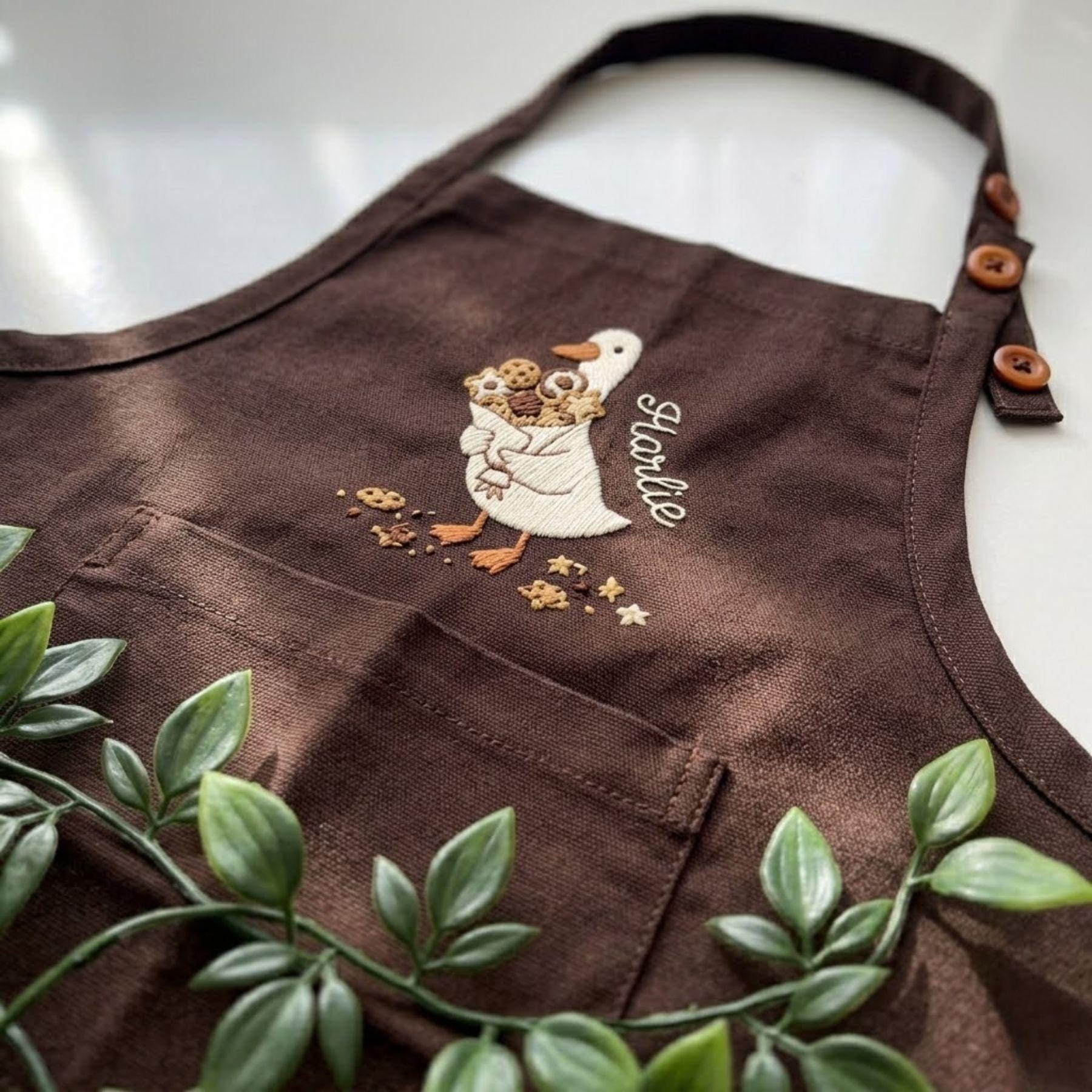 Goose Hot Dog Embroidered Linen Apron – Custom Kitchen