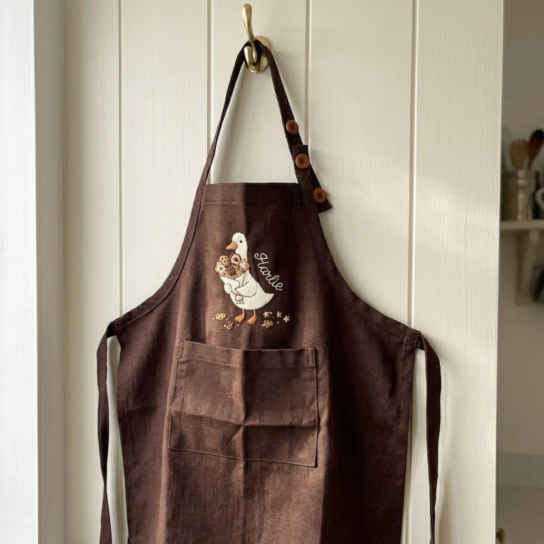 Silly Goose Hot Dog Embroidered Linen Apron – Personalized Kitchen