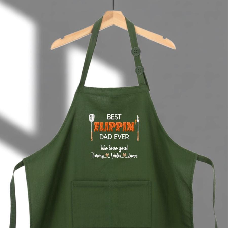 Best Flippin’ Dad Ever Embroidered Apron – Personalized Kids Names Father’s Day Gift