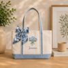 Personalized Monogram Embroidered Teacher Tote Bag – Initial Canvas With Bow