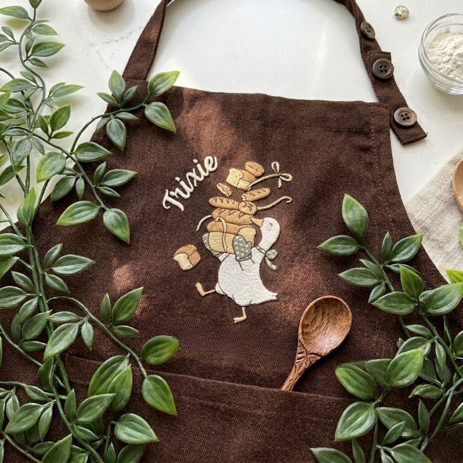 Silly Goose Embroidered Linen Apron – Personalized Bread Lover