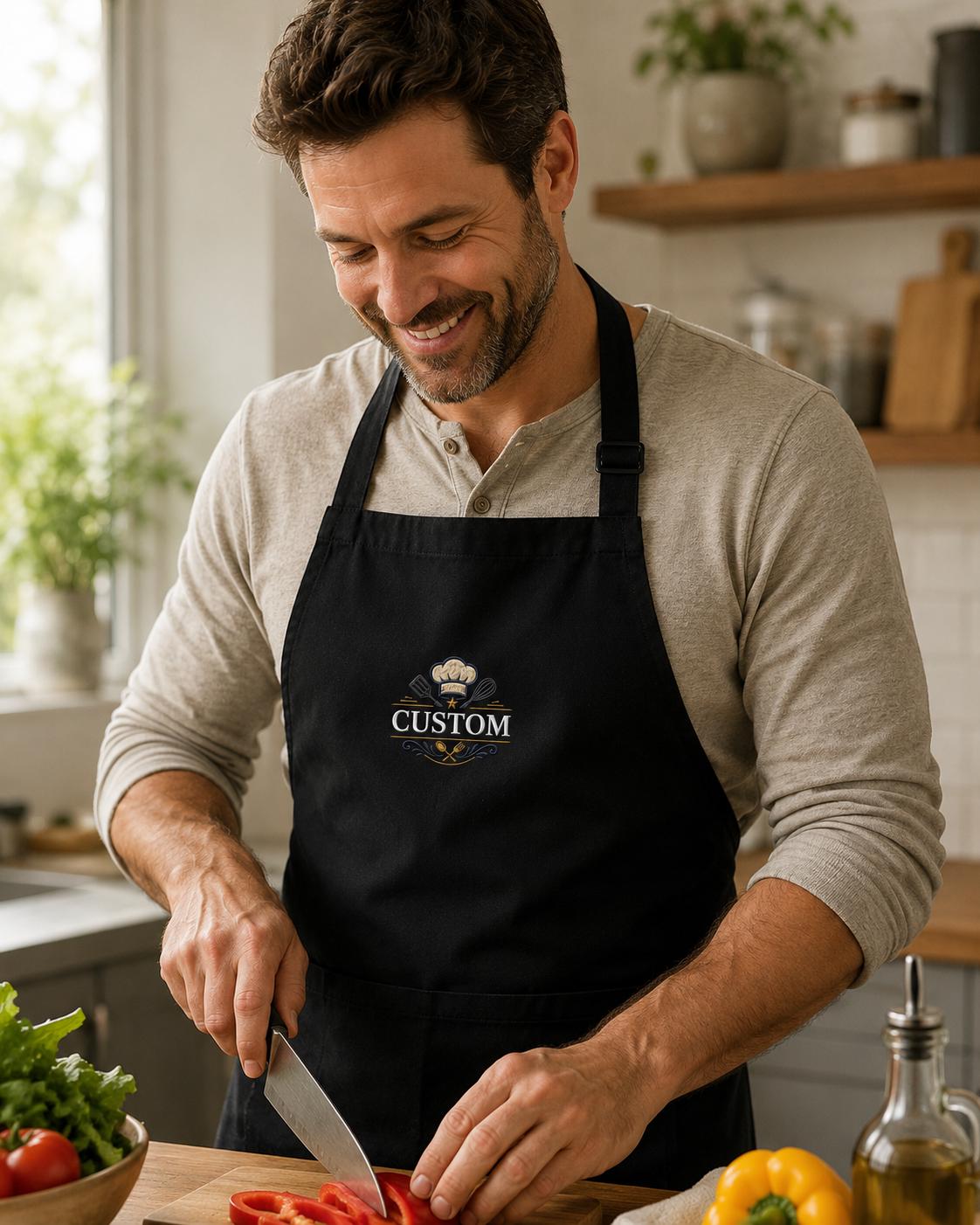 Custom Logo Embroidered Linen Apron – Personalized Cooking Apron