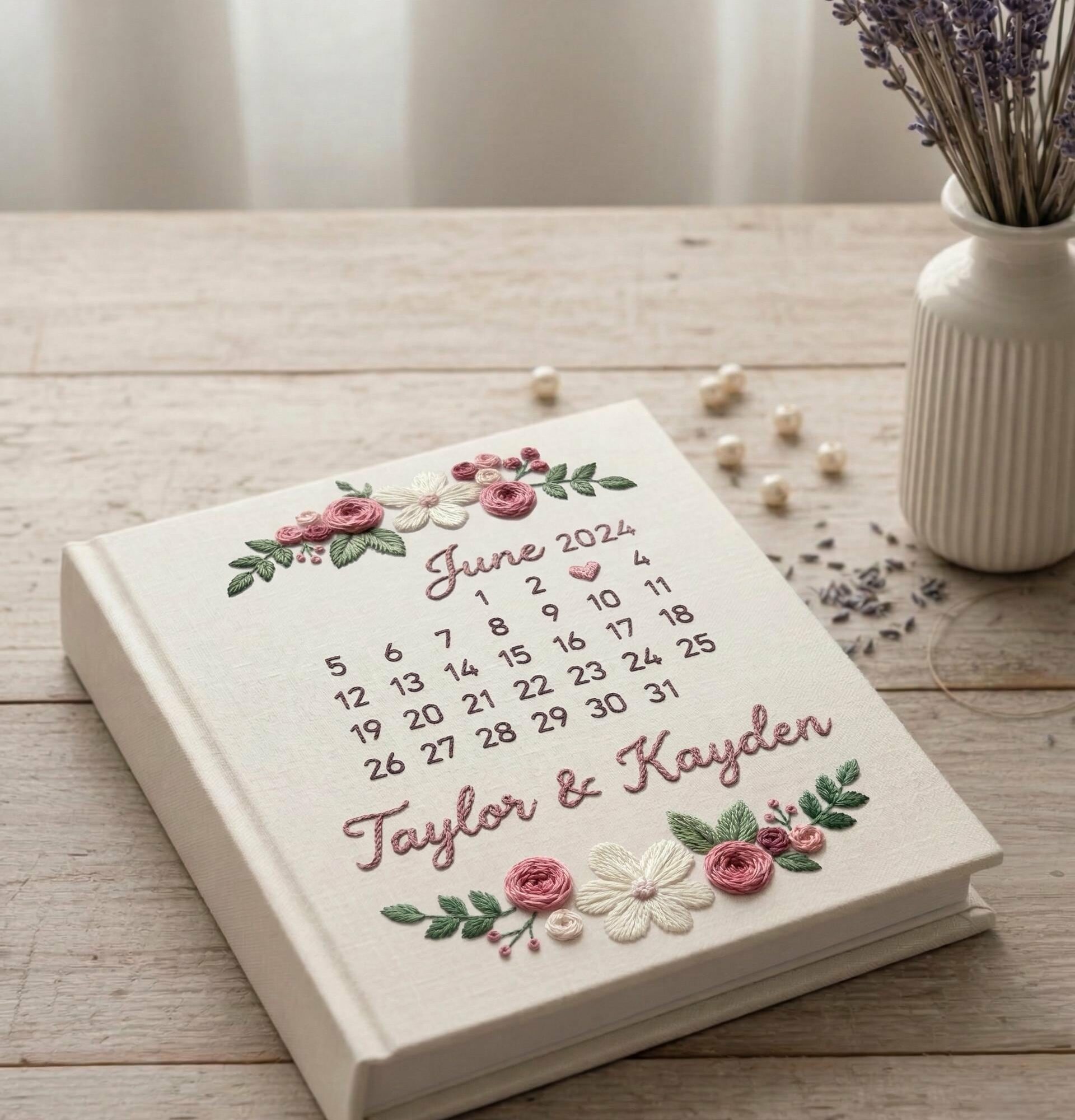 Custom Embroidered Wedding Photo Album – Personalized Floral Keepsake