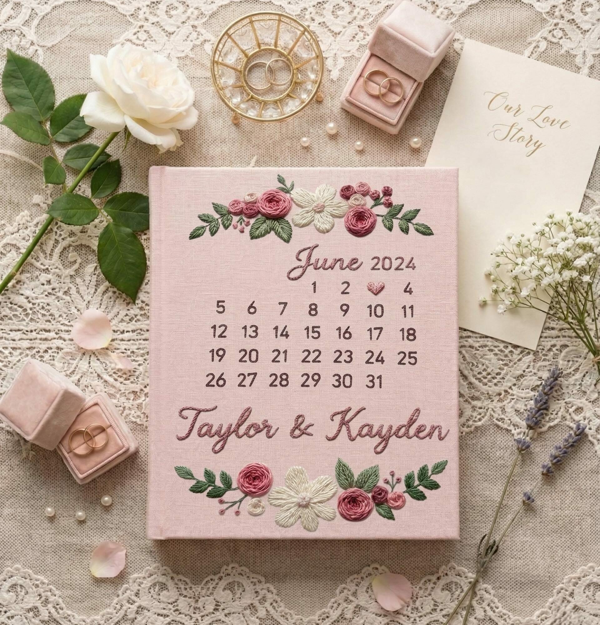 Custom Embroidered Wedding Photo Album – Personalized Floral Keepsake 2 Custom Embroidered Wedding Photo Album – Personalized Floral Keepsake