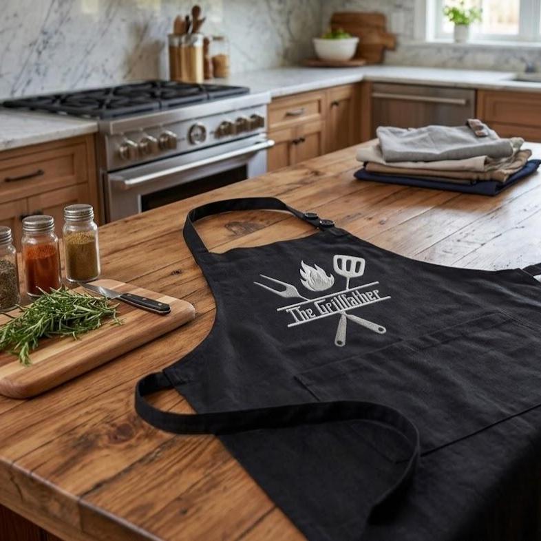 The Grillfather Embroidered Apron – Personalized BBQ Gift for Dad