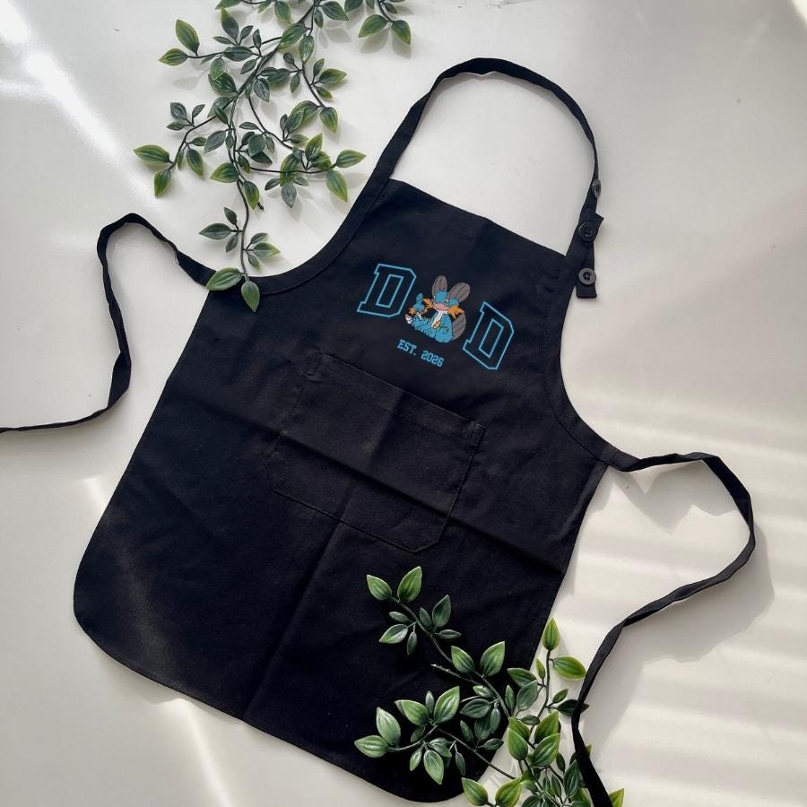Custom Pokedad Embroidered Apron Father’s Day PKM Lover Art Gift Cooking Gardening Dad And Kid BBQ Pokadad Adjustable Strap Linen