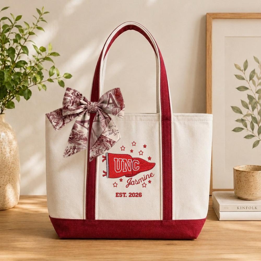College Pennant Embroidered Tote Bag – Personalized Canvas With Name