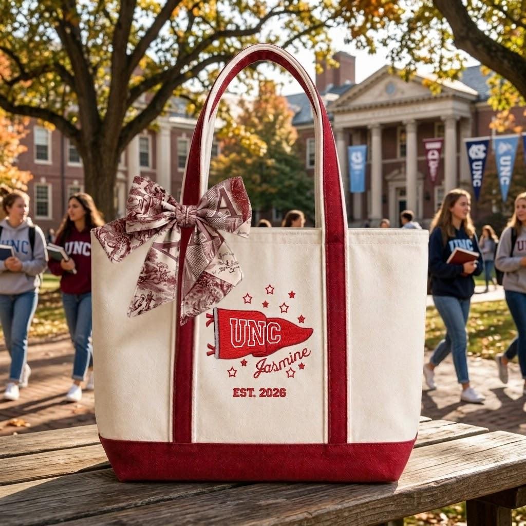 College Pennant Embroidered Tote Bag – Personalized Canvas With Name