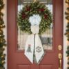 Personalized Christmas Tree Embroidered Wreath Sash – Custom Monogram Bow Linen Decor