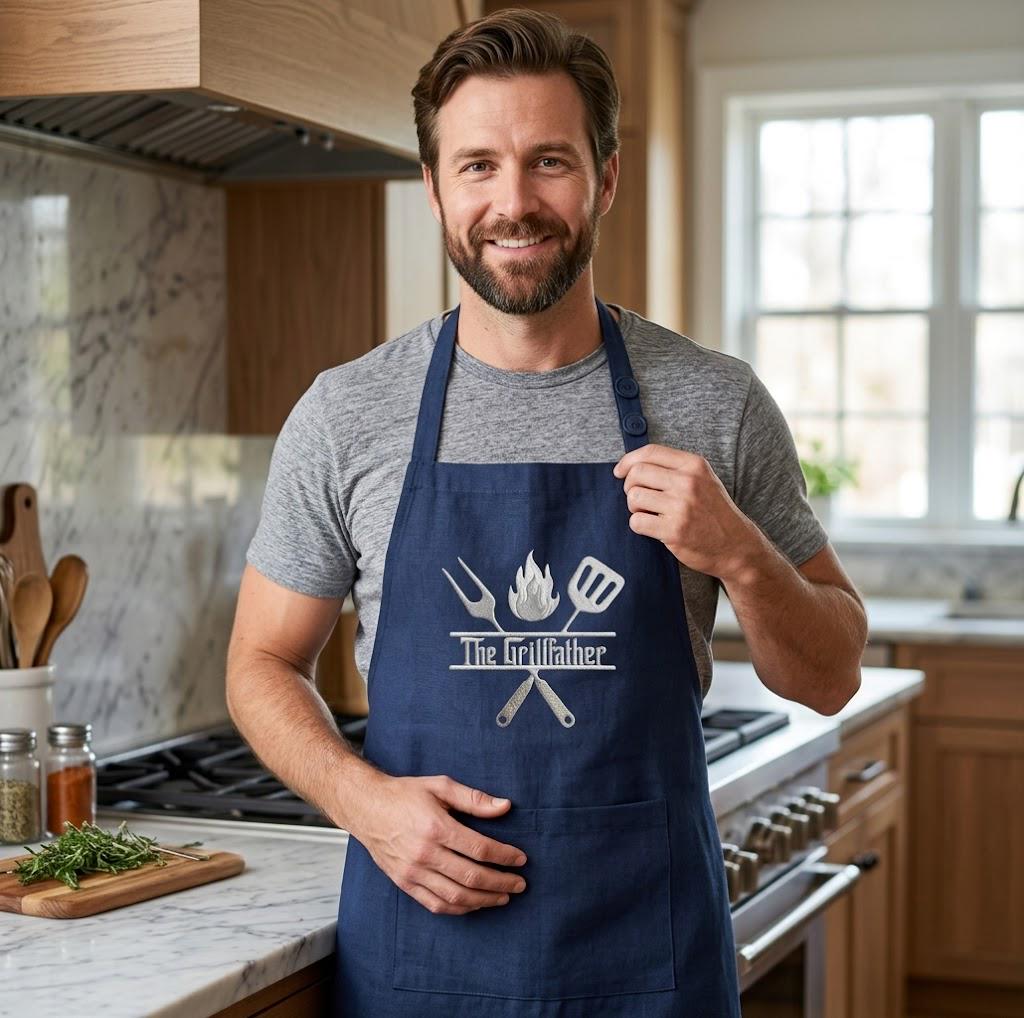 The Grillfather Embroidered Apron – Personalized BBQ Gift for Dad