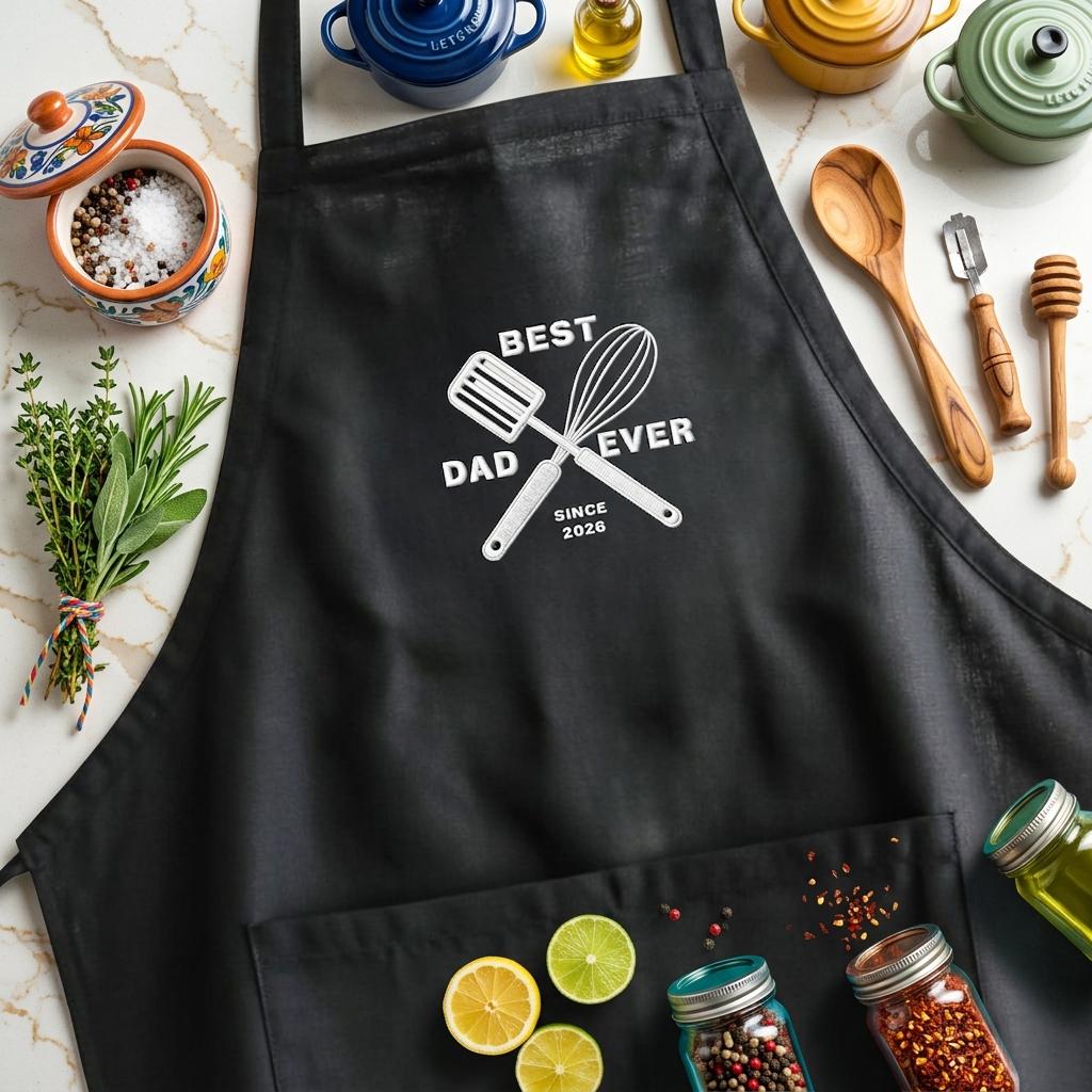 Best Dad Ever Embroidered Apron – Personalized Milestone Year Chef Gift