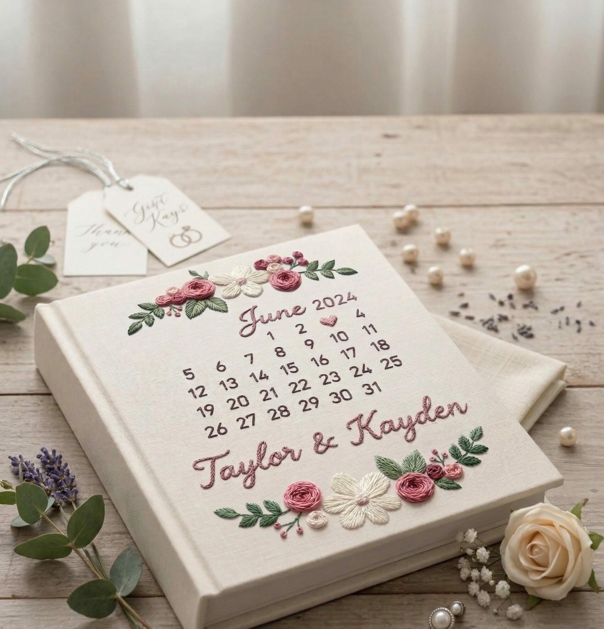 Custom Embroidered Wedding Photo Album – Personalized Floral Keepsake