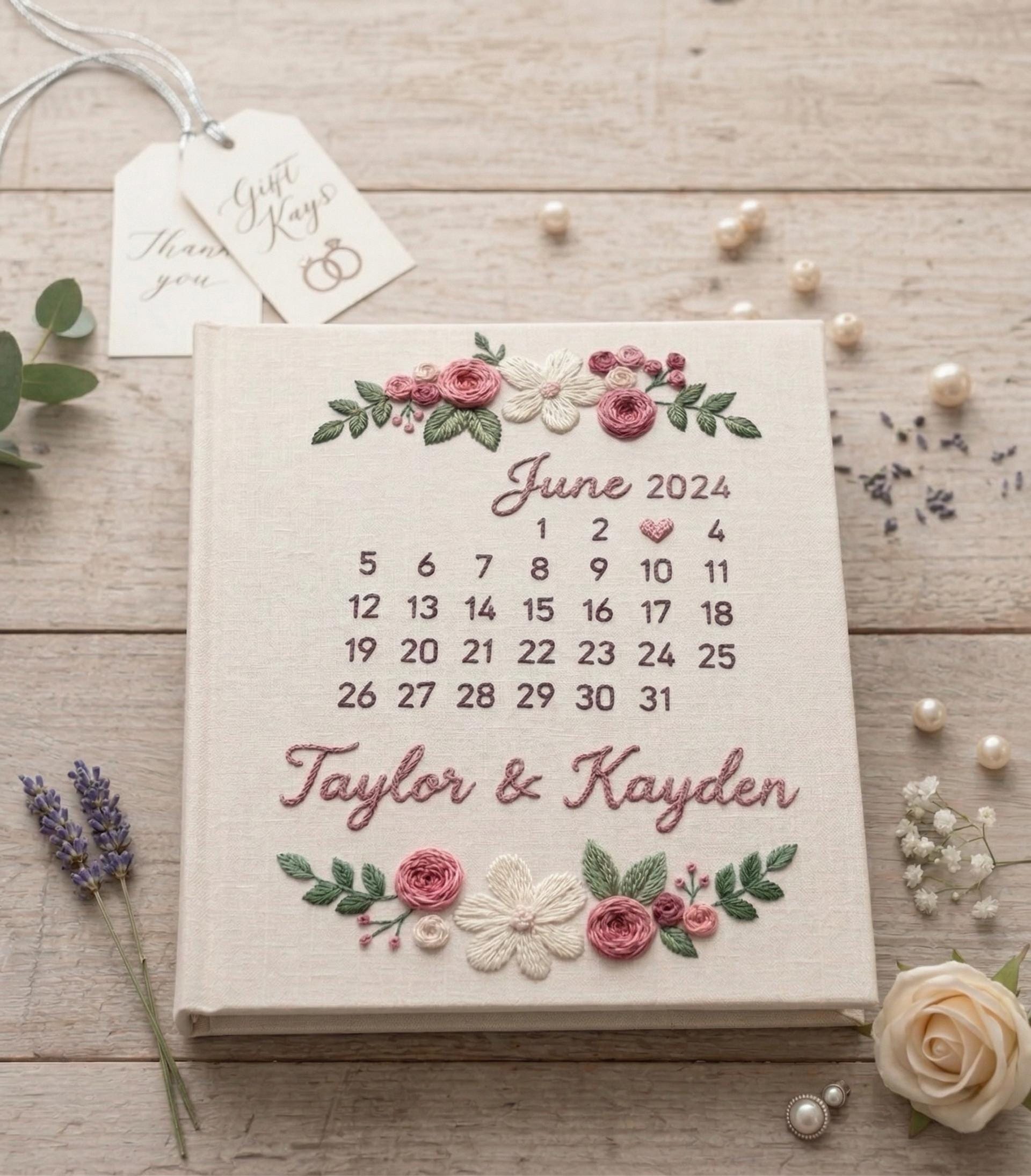 Custom Embroidered Wedding Photo Album – Personalized Floral Keepsake Custom Embroidered Wedding Photo Album – Personalized Floral Keepsake