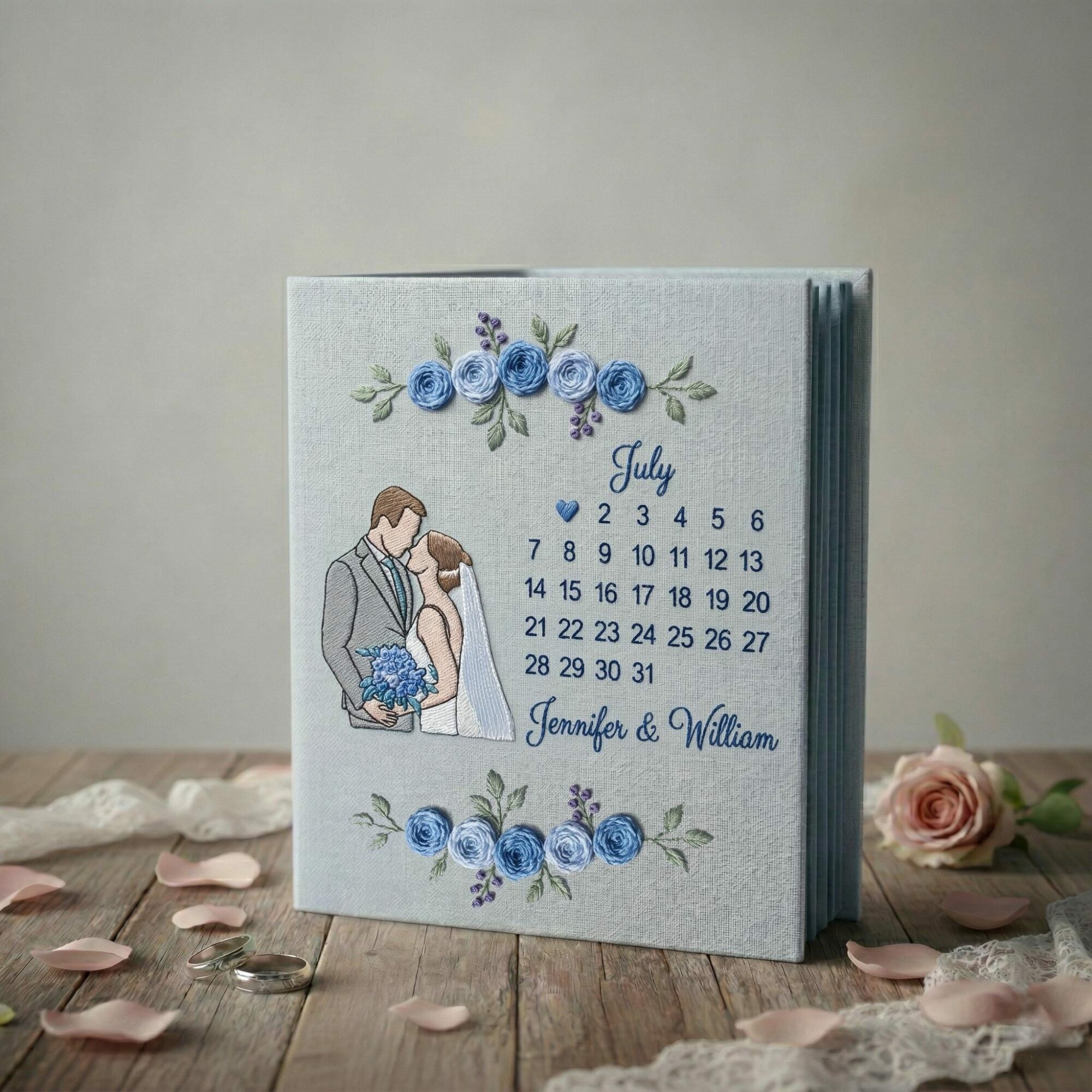 Custom Portrait Embroidered Photo Album – Personalized Floral Wedding Keepsake