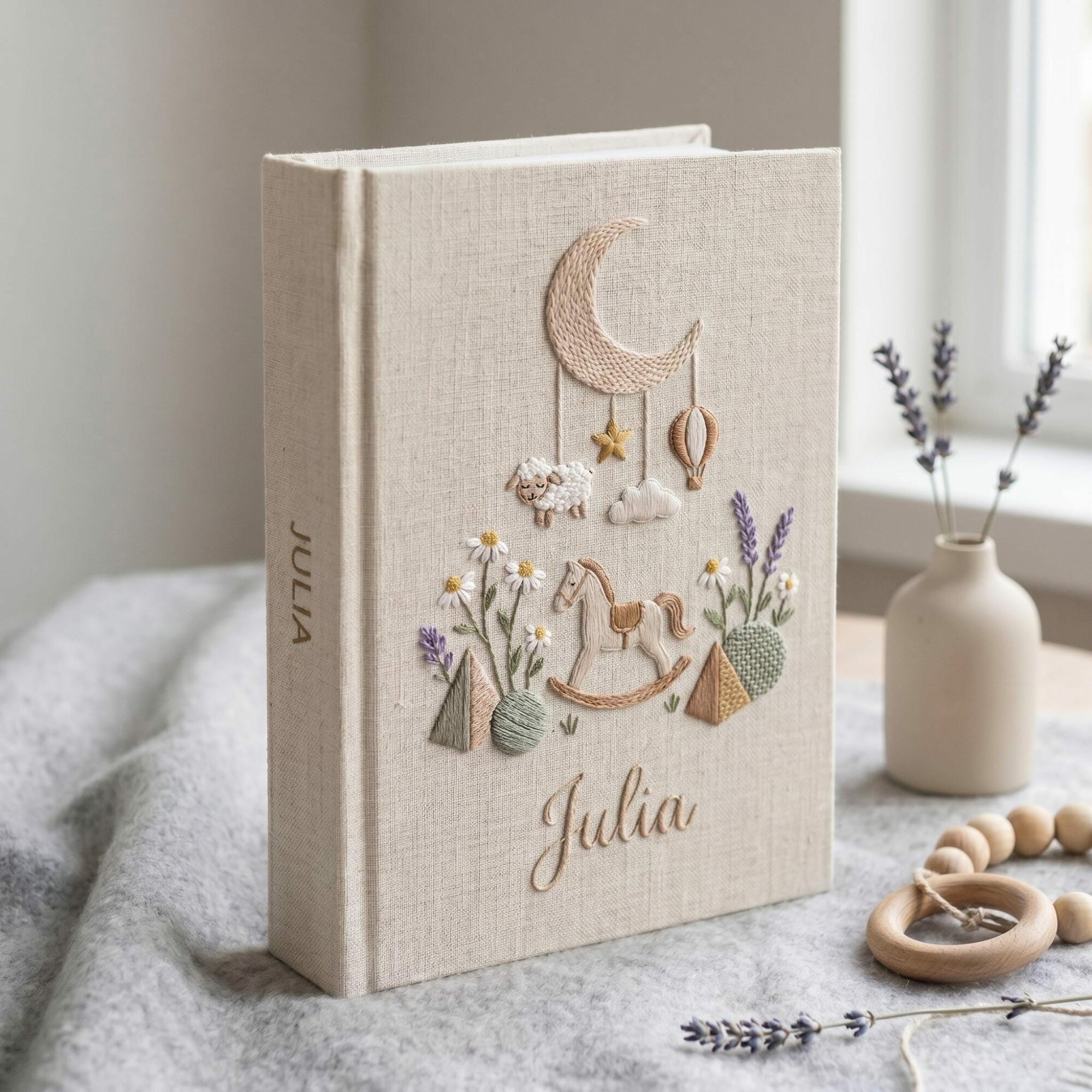 Custom Hand Embroidered Keepsake Album, Embroidered Photo Album With Sleeves, Personalized Baby Photo Album, Baby Scrapbook
