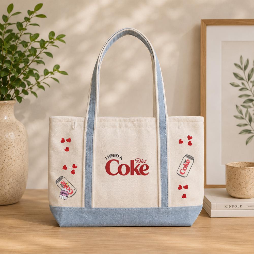 I Need A Diet Coke Embroidered Canvas Tote Bag – Funny Bow Gift For Lovers