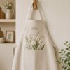 Pampas Grass Embroidered Linen Apron – Personalized Botanical Kitchen